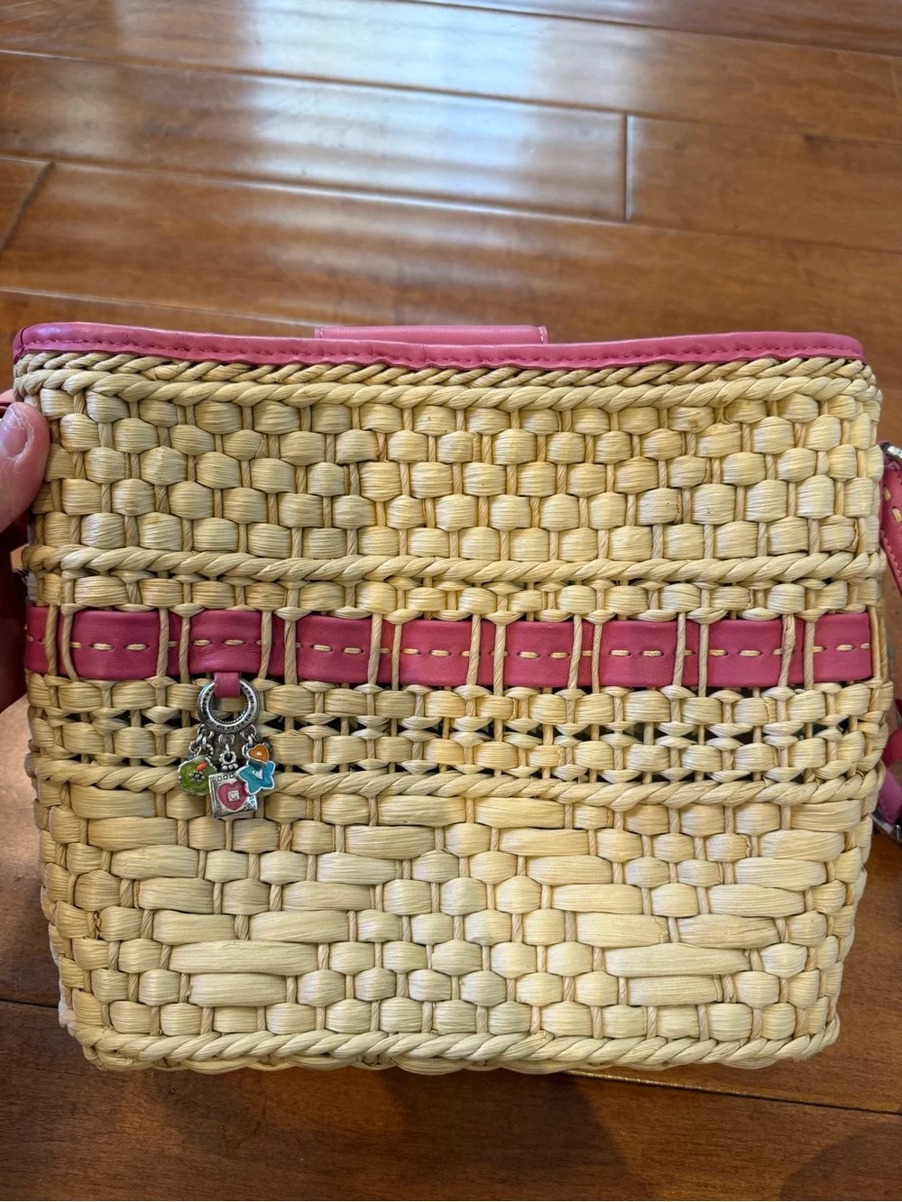 Brighton Raffia and Pink Leather Y2K Bag with Bag charm and heart details